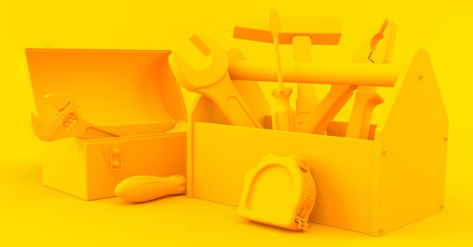 Werkzeugkiste in gelb eingefärbt