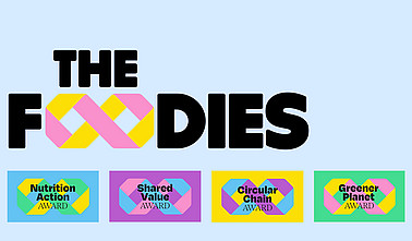 TheFoodies Awards Banner mit den 4 Kategorien: Greener Planet, Nutrition Action, Circular Chain, Shared Value