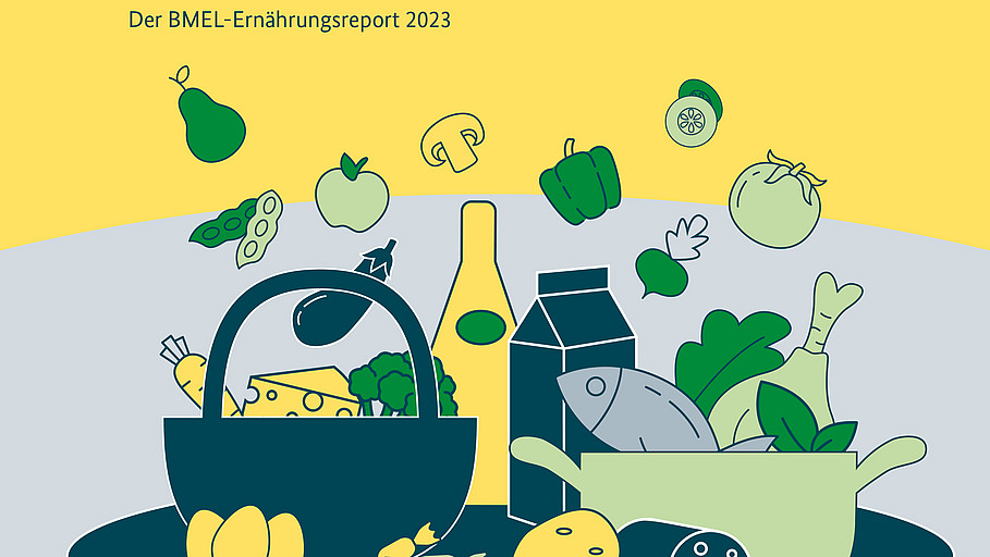 Titelgrafik des BMEL zum Ernährungsreport 2023