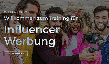 Screenshot der Website vom Werberat für das Training für Influencer Werbung - im Hintergrund werden junge, hippe Menschen gezeigt