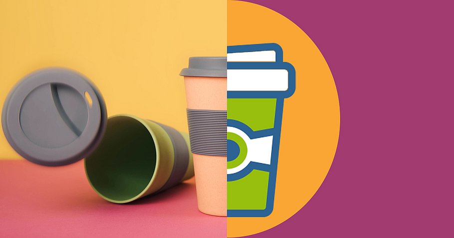 Take away coffee cups on colorful paper background.